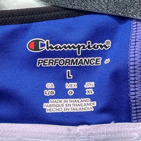Champion Performance Moderate Sports Bra Size L Flight Blue Black Mesh Racerback - Picture 2 of 9